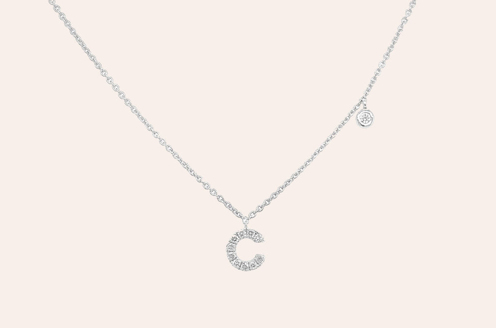Necklace Initial Letter C White Gold with Diamond