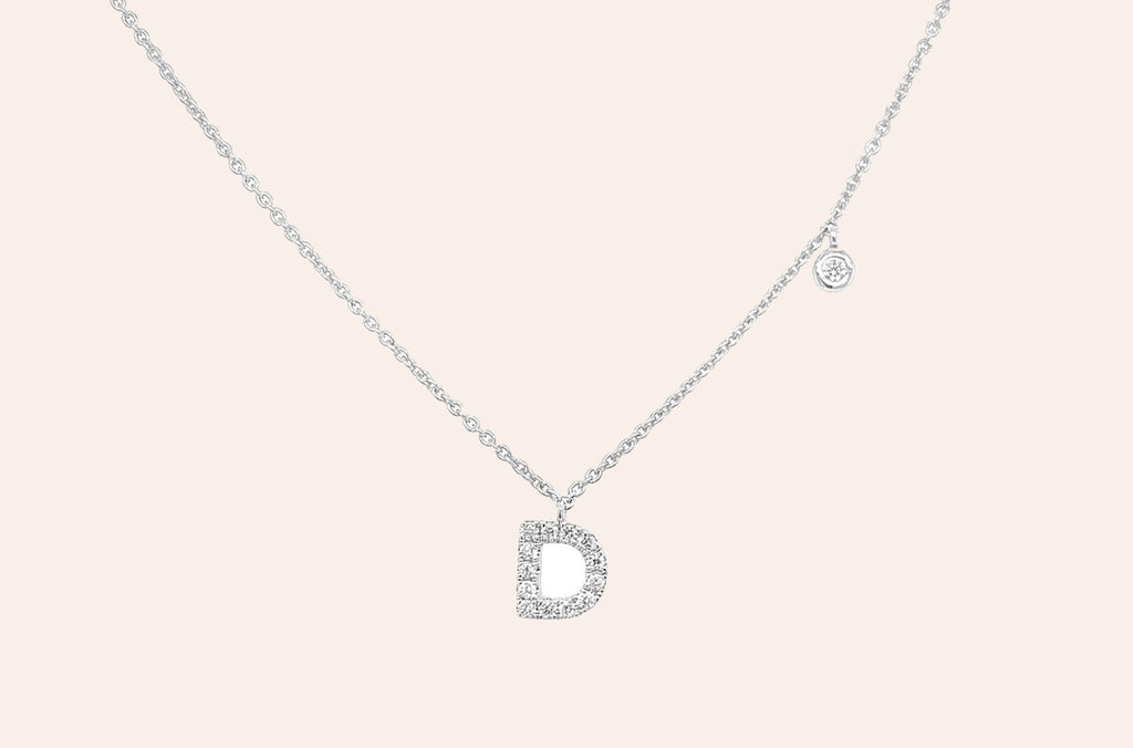 Necklace Initial Letter D White Gold with Diamond