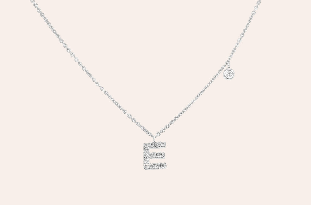 Necklace Initial Letter E White Gold with Diamond