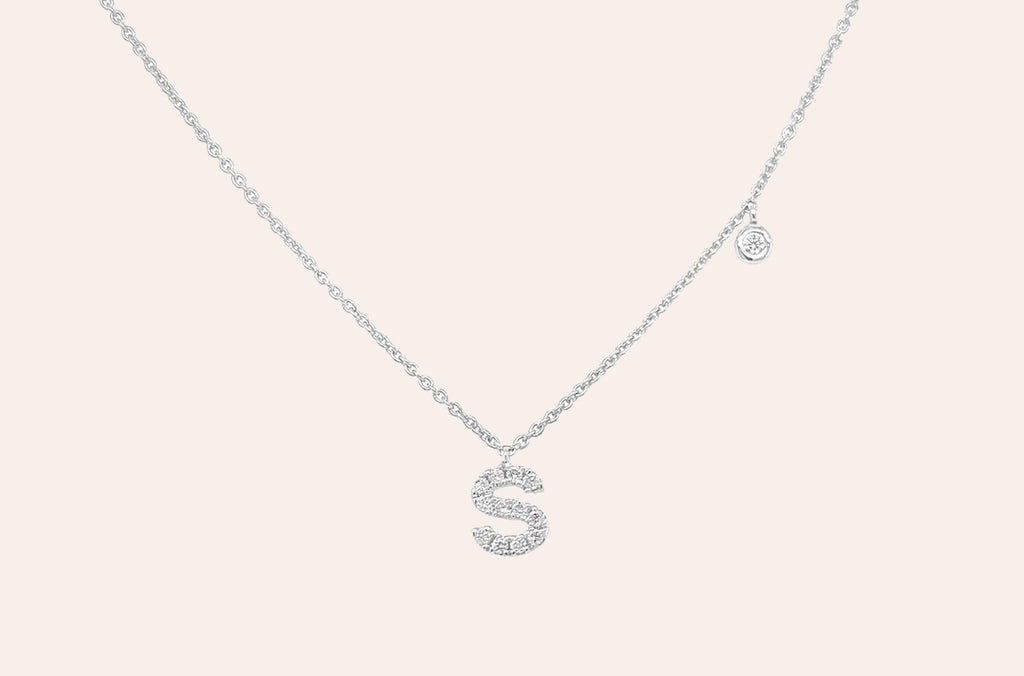 Necklace Initial Letter S White Gold with Diamond