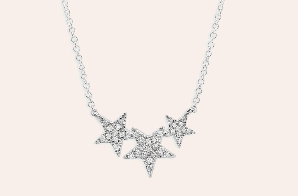 Necklace 14kt Gold 3 Stars & Diamonds