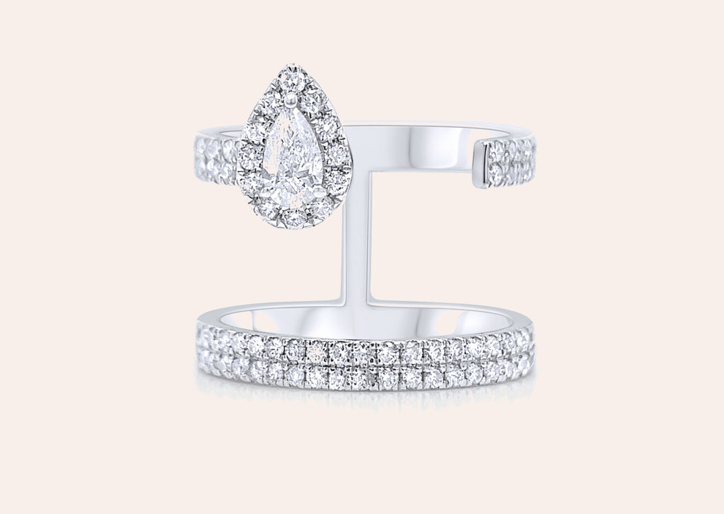 Ring 18kt Gold Open Pear and Round Diamonds