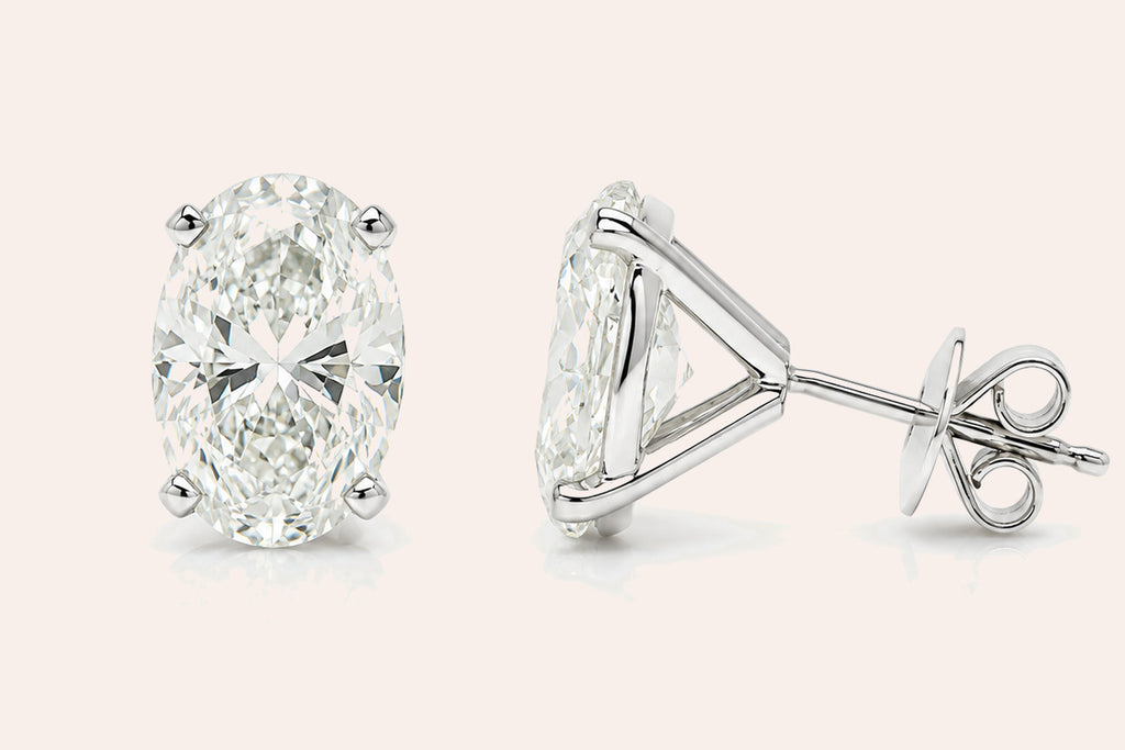 Earrings 4.06cts Natural Oval Diamonds Platinum Studs GIA