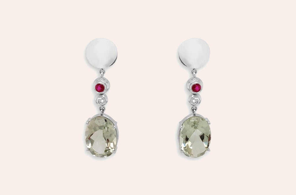 Earrings Lemon Citrine with Small Ruby & Diamonds