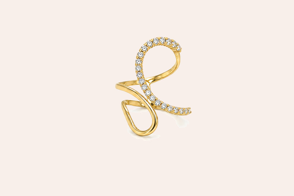 Ring 14kt Yellow Gold Round Diamonds Double Curved Shape