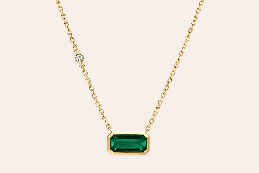 Necklace 14kt Gold Emerald Cut Tourmaline and Diamond
