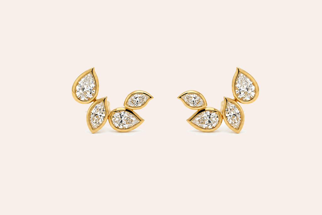 Earrings 18kt Yellow Gold Marquises and Pears Yellow Diamonds