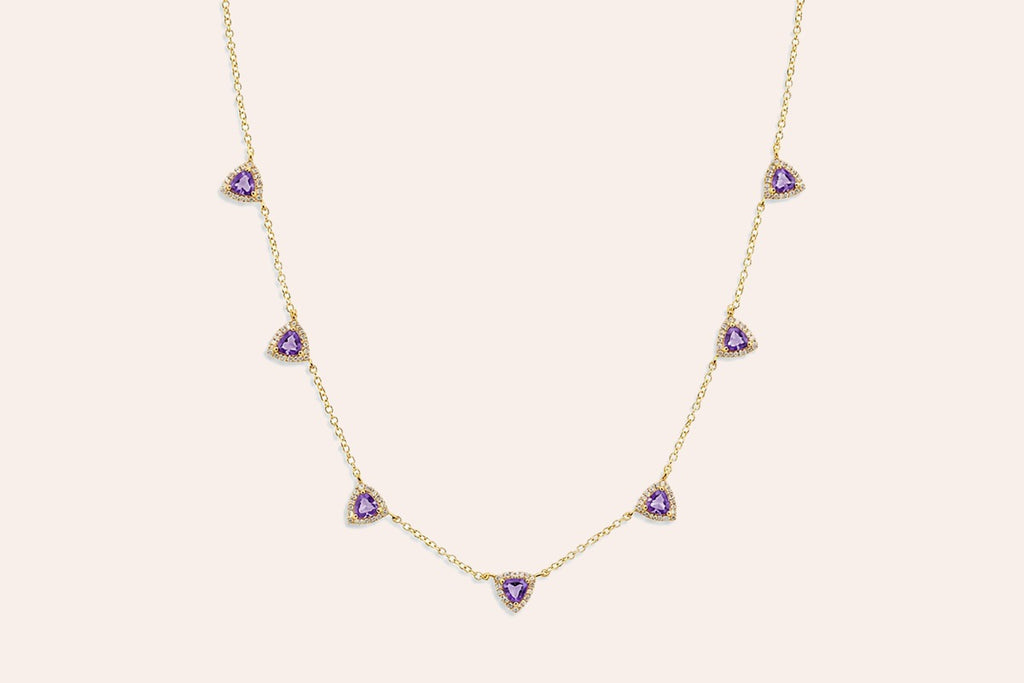 Necklace 14kt Gold Trillion Amethyst & Diamond