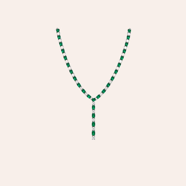 Necklace 14kt Gold Emeralds and Diamonds Tennis with extension
