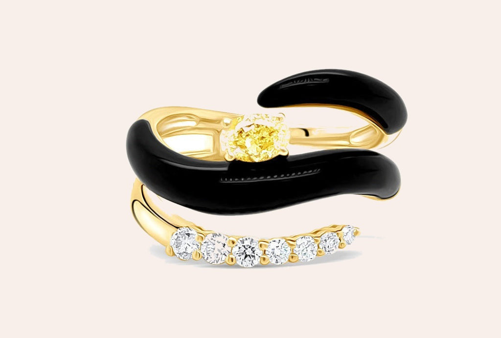 Ring 18kt Yellow Gold Spiral Agate & Diamonds