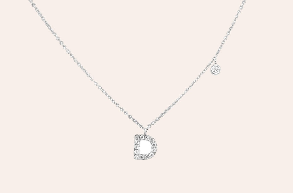 Necklace Initial Letter D White Gold with Diamond