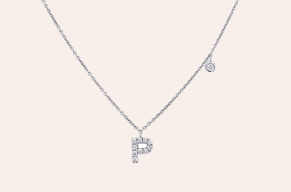 Necklace Initial Letter P White Gold with Diamond