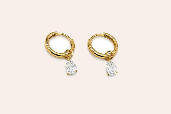 Earrings 14kt Gold Mini Hoops with Lab Diamonds