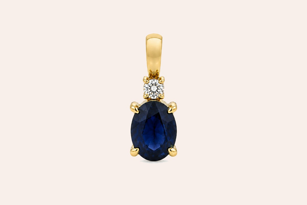 Necklace 14kt Gold Oval Blue Sapphire & Diamond