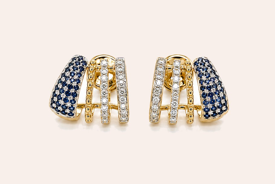 Earrings 14kt Mixed Gold Lobe Stud Diamonds and Sapphires