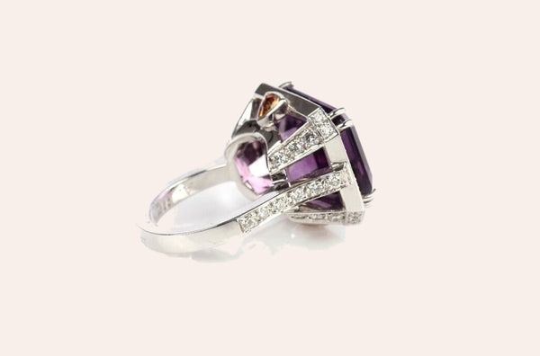 Ring Amethyst with Orange Sapphire & Diamonds