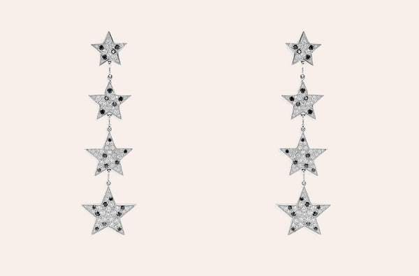 Earrings 18kt Gold Inline Stars Diamonds Drop