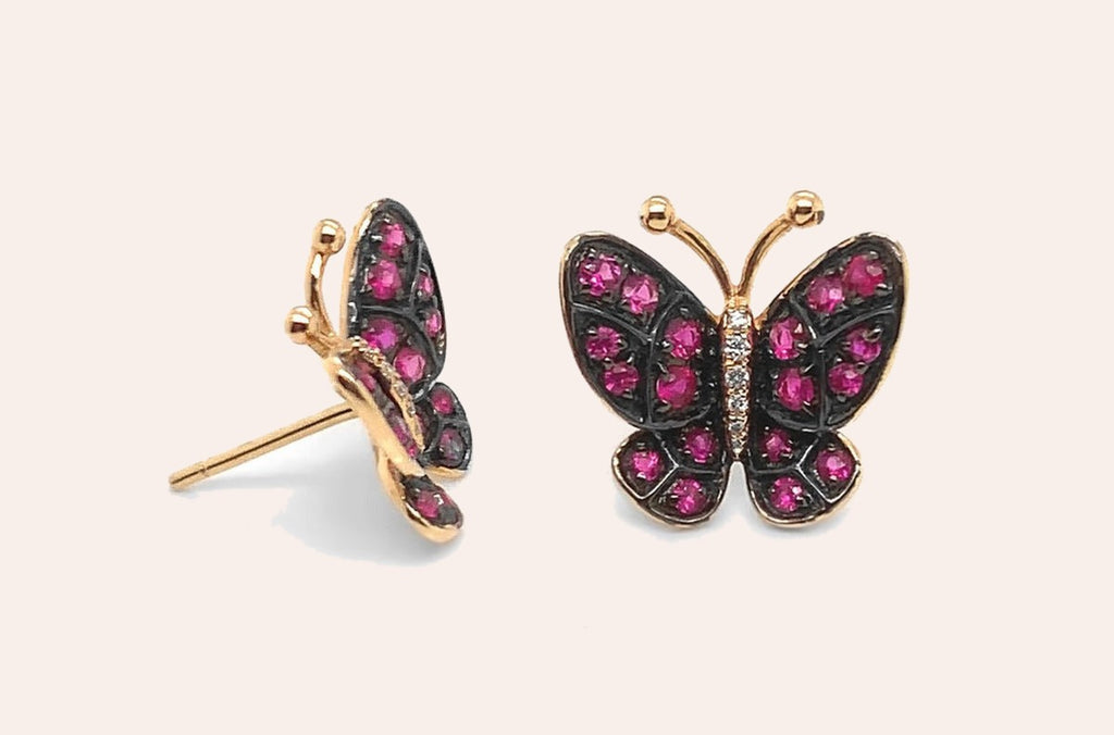 Earrings Butterfly Pink Sapphire in 18kt Gold