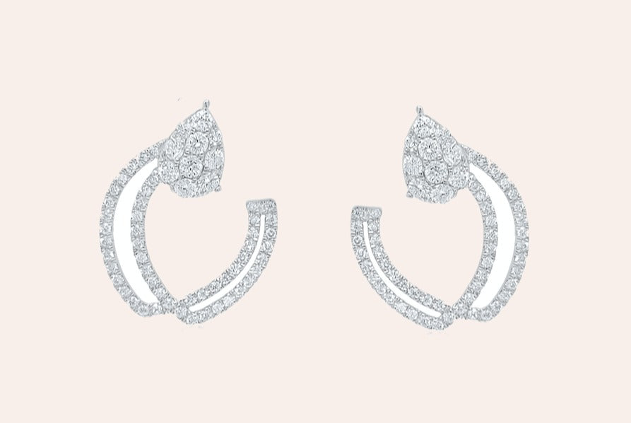 Earrings 18kt White Gold Double Hoops & Diamonds