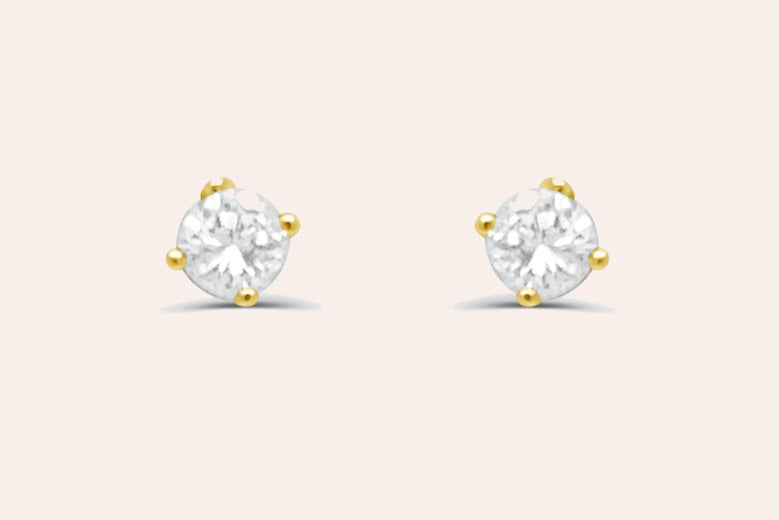 Mini Earrings 14kt Gold Diamonds Round Studs
