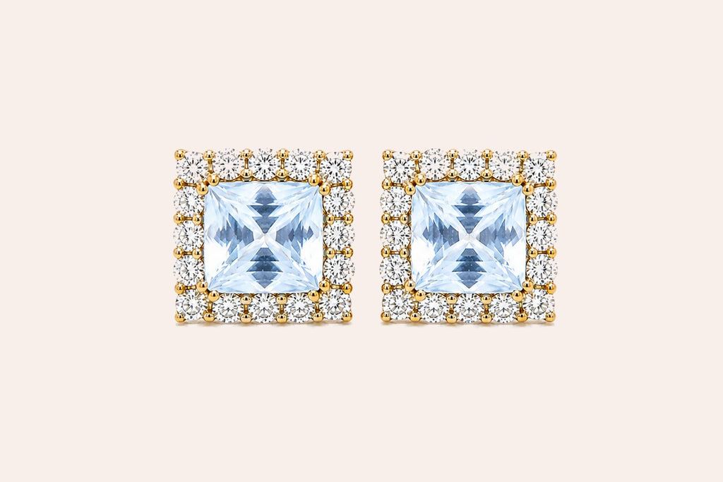 Earrings 14kt Yellow Gold Sapphires & Diamonds Halo Studs