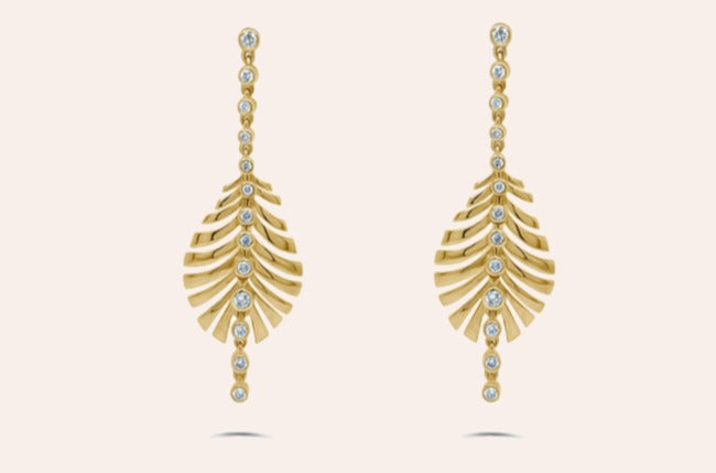 Earrings 14kt Gold Leaf & Diamonds