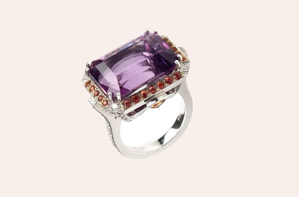 Ring Amethyst with Orange Sapphire & Diamonds