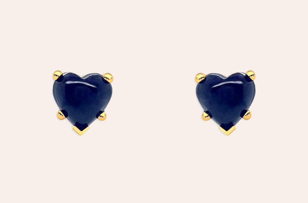 Earrings 14kt Gold & Sapphires Cabochon Hearts Studs