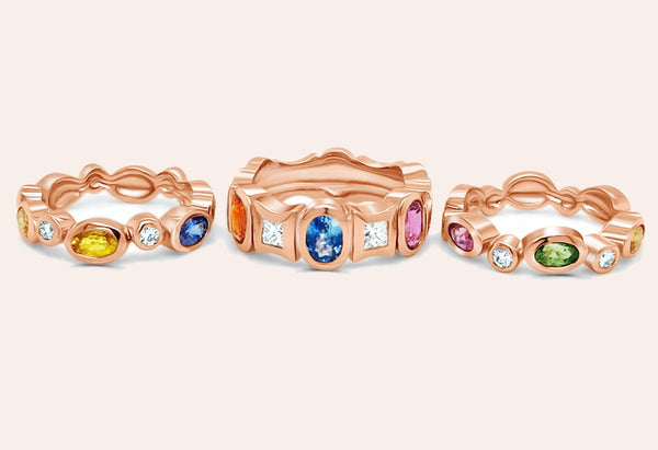 Ring Multicolor Sapphires & Diamonds in Rose Gold