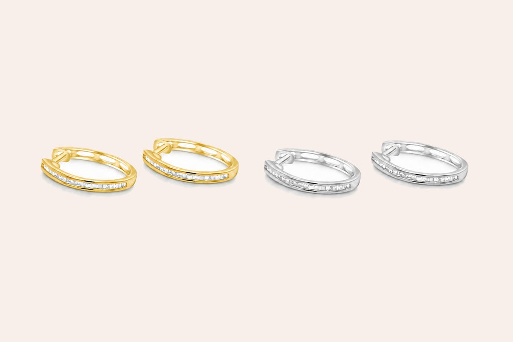 Earrings 18kt Gold Hoops & Baguette Diamonds