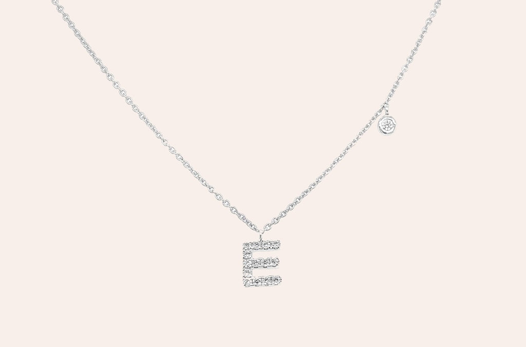 Necklace Initial Letter E White Gold with Diamond