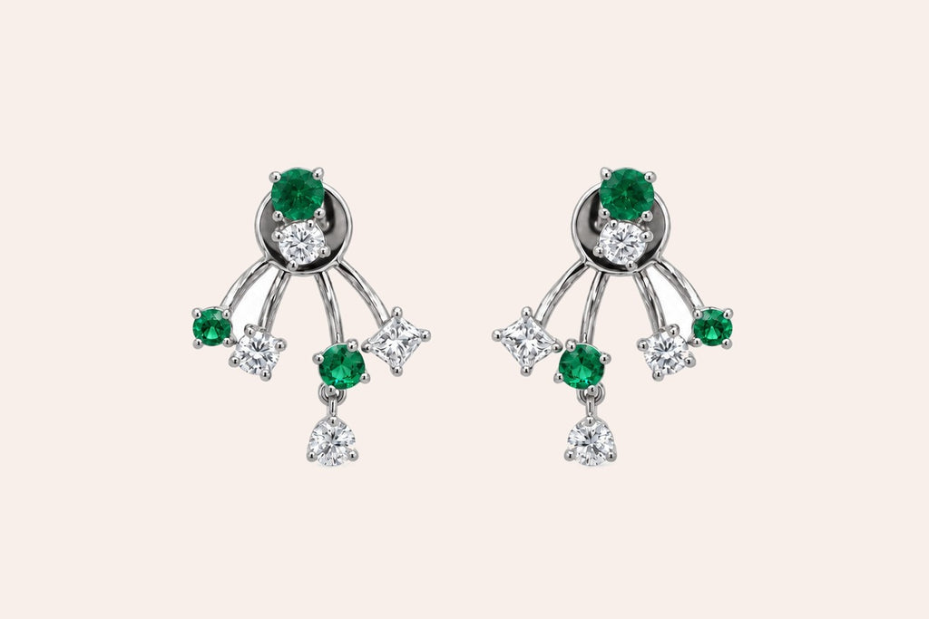 Earrings 18kt Gold Triple Jacket Tsavorites & Diamonds
