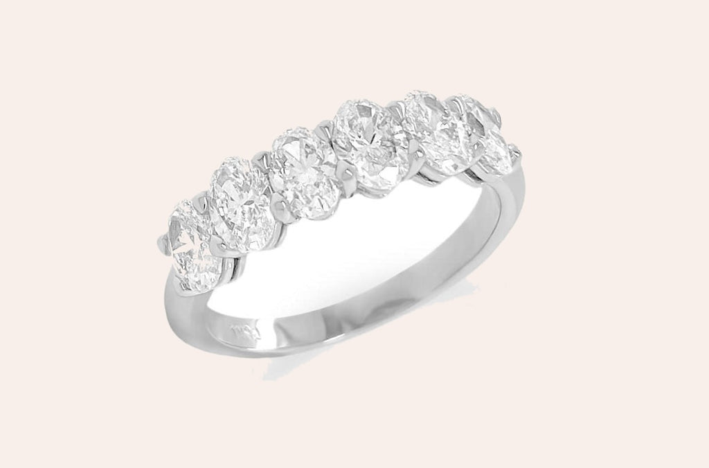 Ring Platinum 6 Oval Diamonds 1.47cts Band