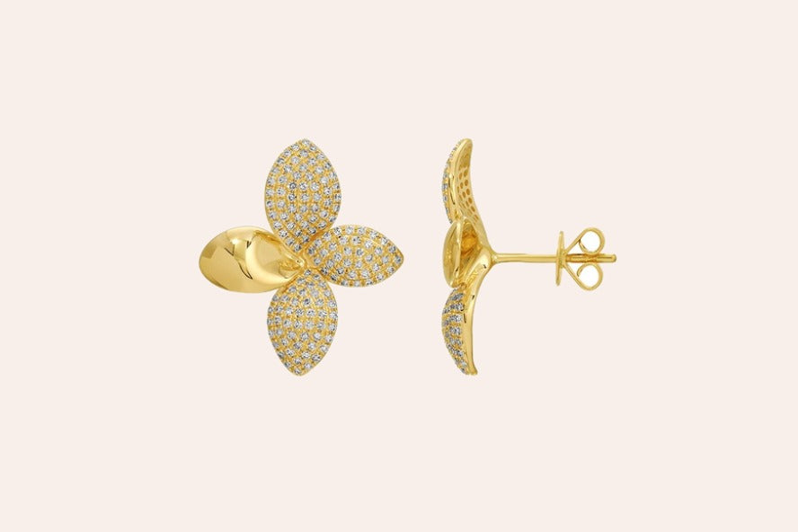 Earrings Flower Petals 14kt Gold & Diamonds