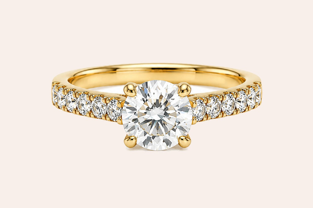 Ring 18Kt Gold Round Diamond 1.05cts GIA K-SI2 & Pave