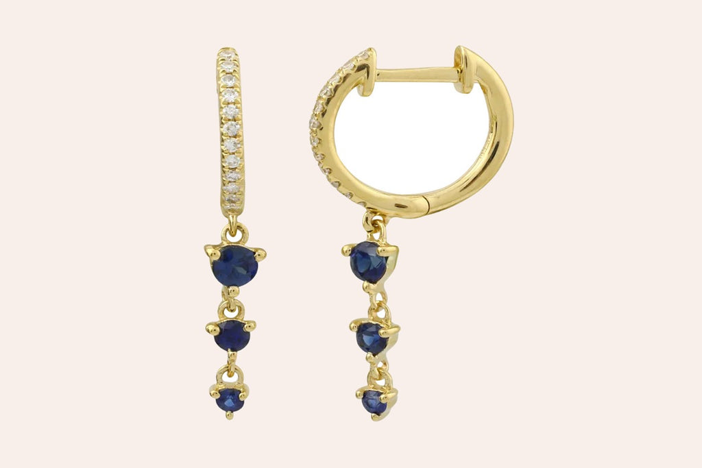 Earrings 14kt Gold Mini Hoops with Sapphires and Diamonds