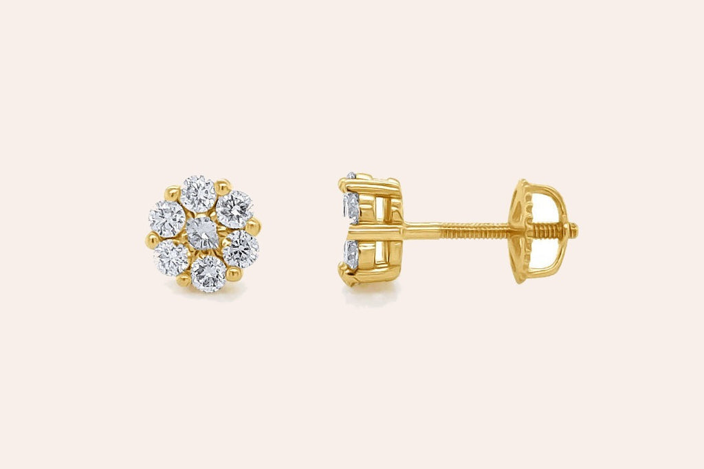 Earrings 0.67 cts Diamonds Round Cluster 14kt Gold