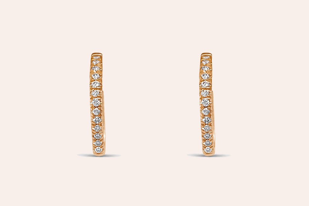 Earrings 14kt Rose Gold Round Mini Hoops & Diamonds