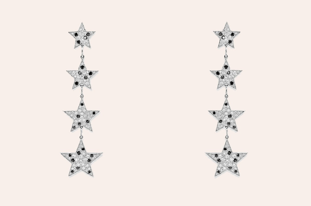 Earrings 18kt Gold Inline Stars Diamonds Drop