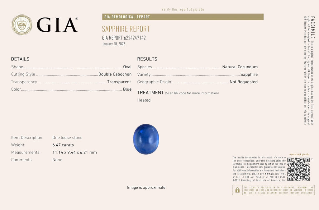 Ring 18kt Gold Oval Blue Sapphire Double Cabochon GIA & Diamonds