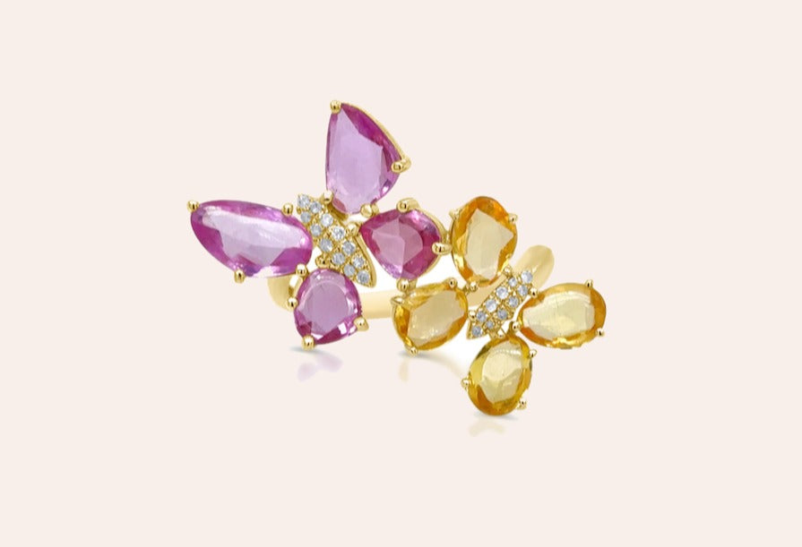 Ring 18kt Gold Sapphire Butterfly & Diamonds