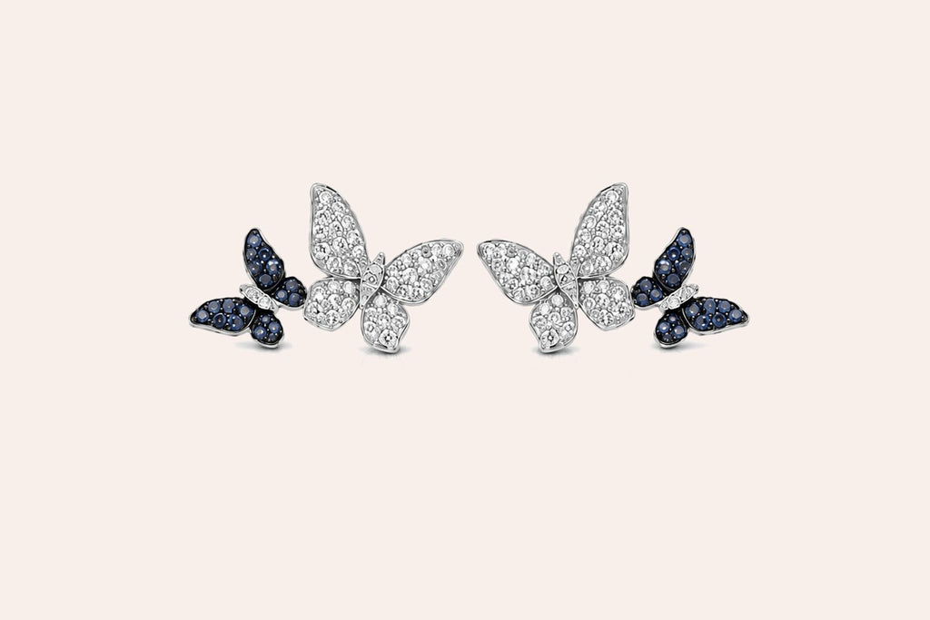 Earrings Double Butterfly 18kt Gold Sapphires & Diamonds
