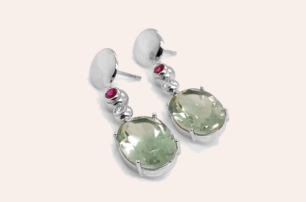 Earrings Lemon Citrine with Small Ruby & Diamonds