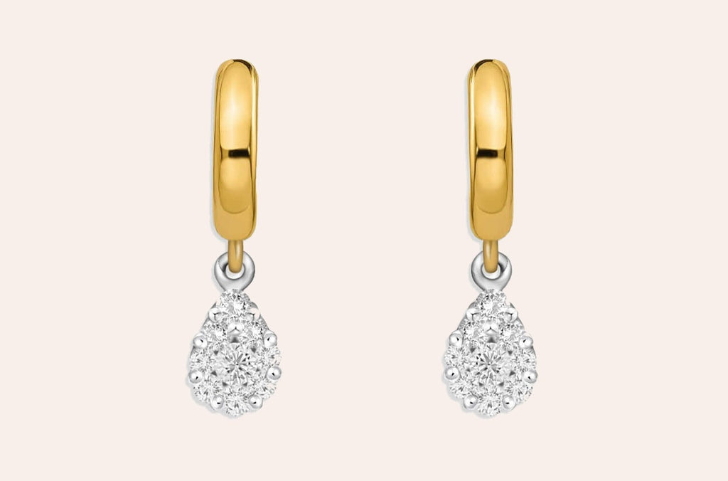 Earrings Mixed Gold Huggies & Pear Illusion Diamonds Drop