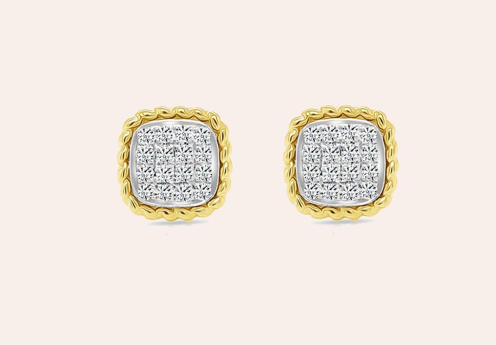 Earrings 18Kt Gold square shape with Diamonds