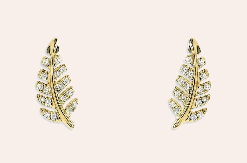 Earrings 14kt Gold Leaf & Diamonds Studs