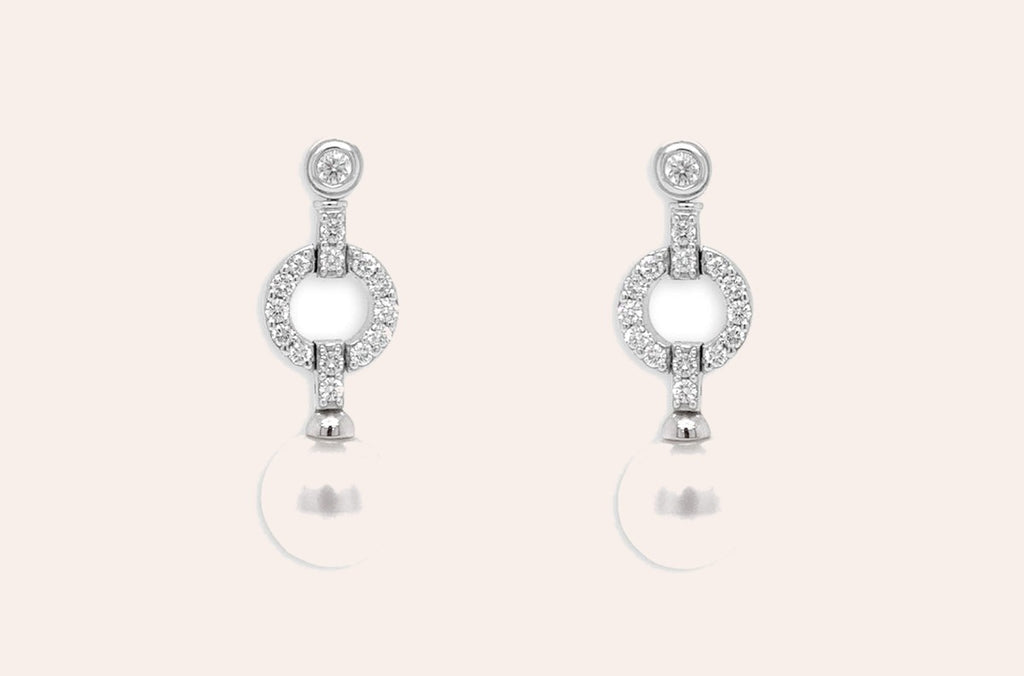 Earrings 18kt White Gold Large Dangle South Sea Pearl & Diamonds