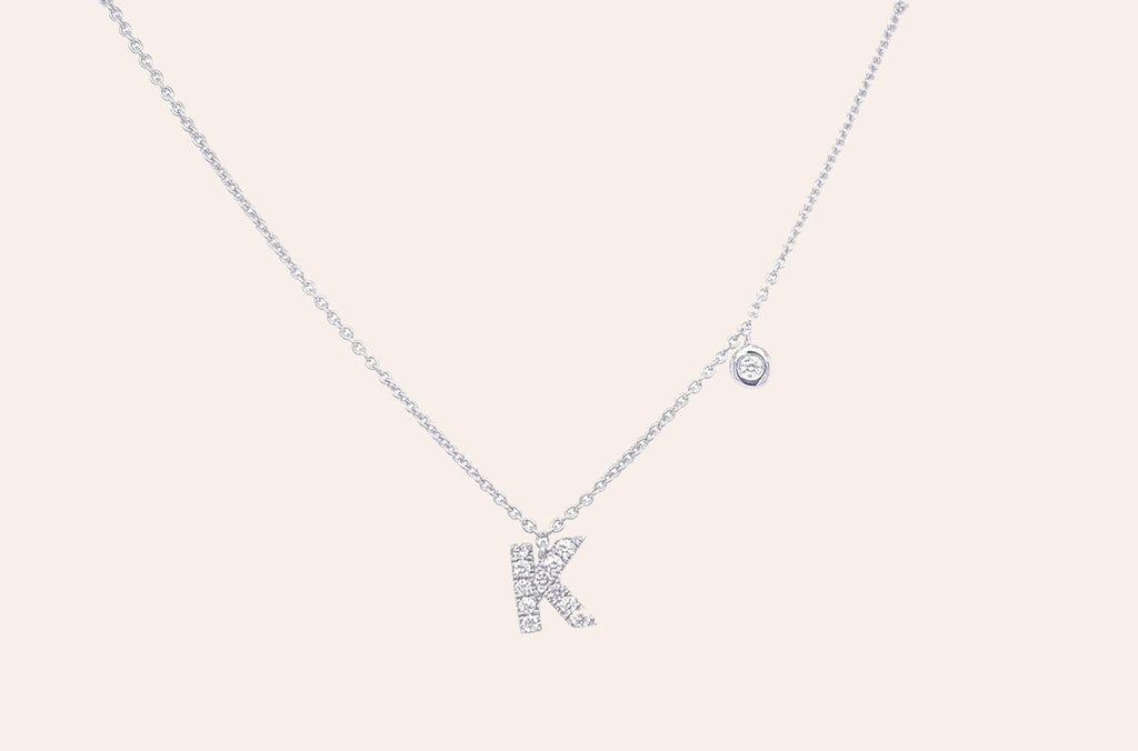 Necklace Initial Letter K White Gold with Diamond