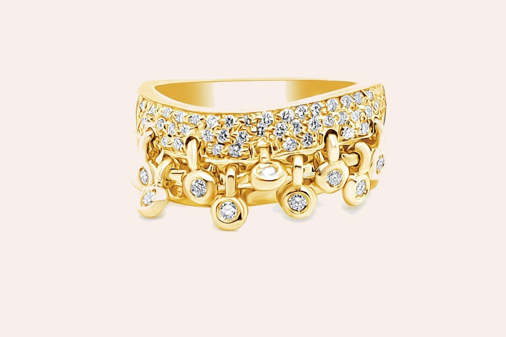 Ring 18kt Yellow Gold Round Diamonds Double Curved Band