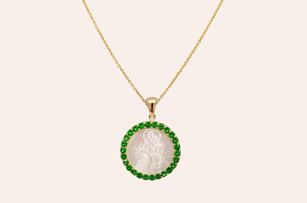 Medal Mother of Pearl Our Lady of Mount Carmen | Virgen del Carmen Gold & Gemstones